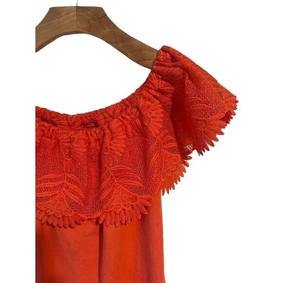 A NEW DAY Coral/Orange Off The Shoulder Top Lace Flower Floral Neckline Size XS - Picture 3 of 7